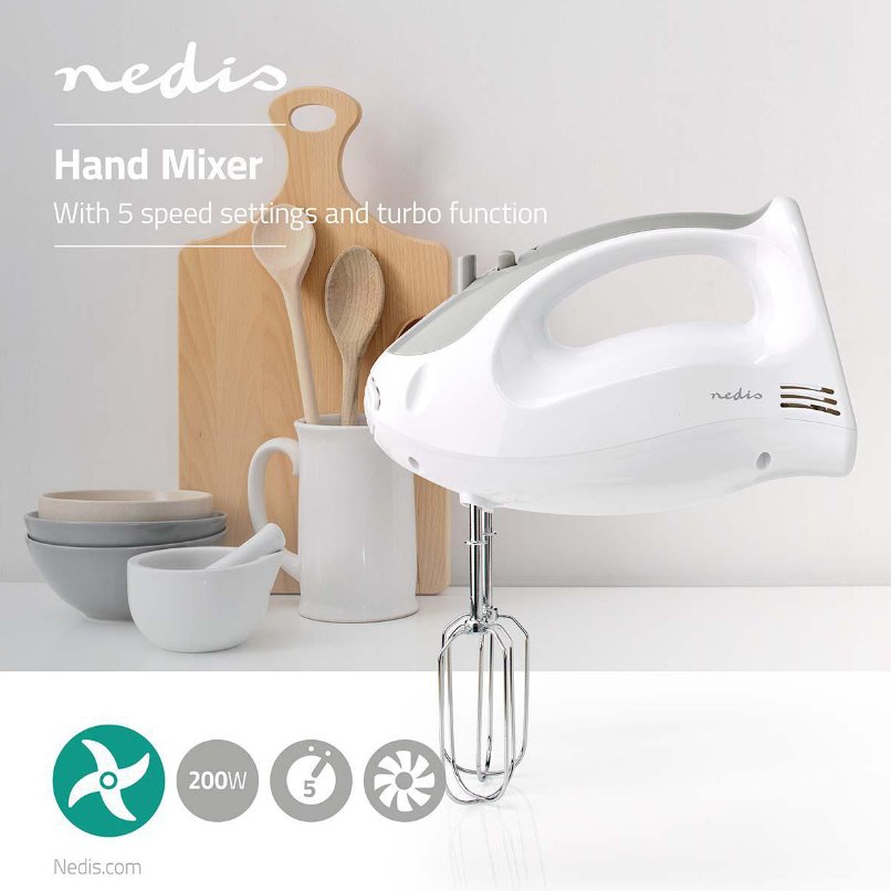 EAN 5412810330218 - Nedis KAHM100CWT batidora Batidora de mano 200 W Gris, Blanco imagen 2