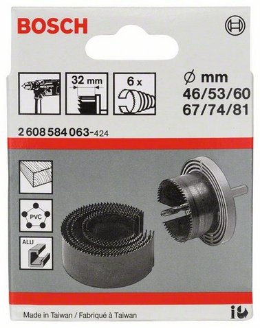 Juego De Sierras Perforadoras Bosch Professional, Ø 46-81 Mm, Para Aluminio, 6 Piezas, Longitud Útil 32 Mm 2608584063