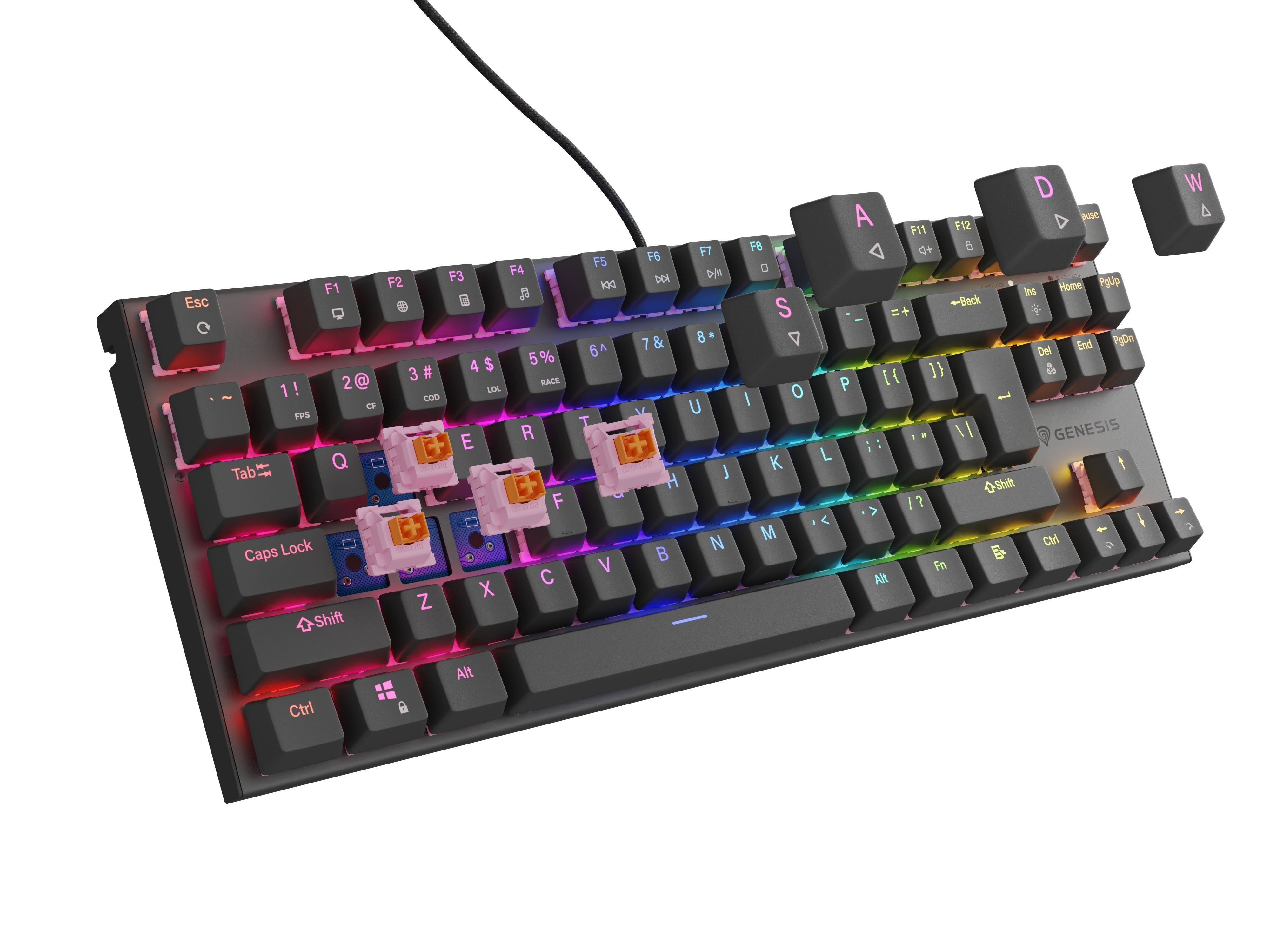Teclado Ingles Gaming Genesis Thor 303 Tkl Rgb Neg Mecanic Switch Peach Silen Hot Swap