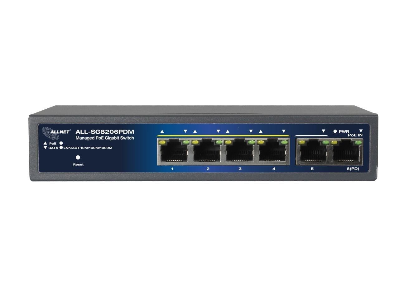 Allnet Switch Smart Managed 6 Port Gigabit 95w / 4x Poe / 1x Gigabit / 1x Poe 90w Bt In / \"All-Sg8206pdm\"