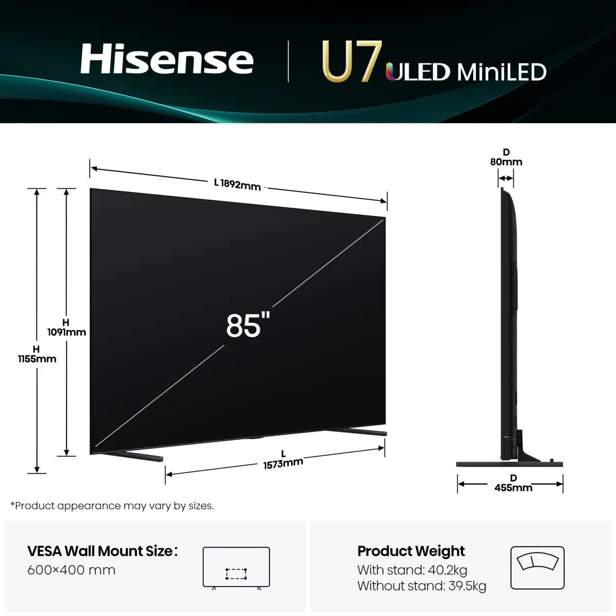 EAN 6942351421445 - Hisense 85U7Q 2,16 m (85") 4K Ultra HD Smart TV Wifi Negro 450 cd / m² imagen 2