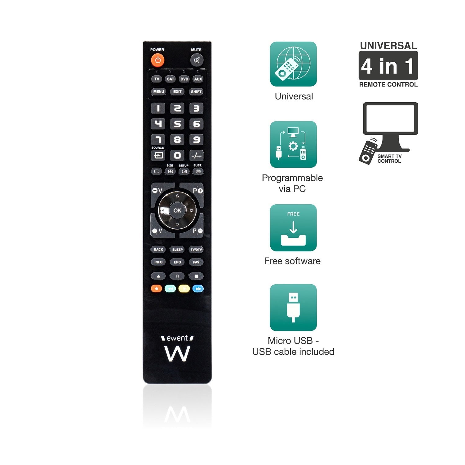 EAN 8054392614330 - Ewent EW1570 mando a distancia DTT, DVD/Blu-ray, Proyector, SAT, STB, Altavoz para barra de sonido, TV, U imagen 2