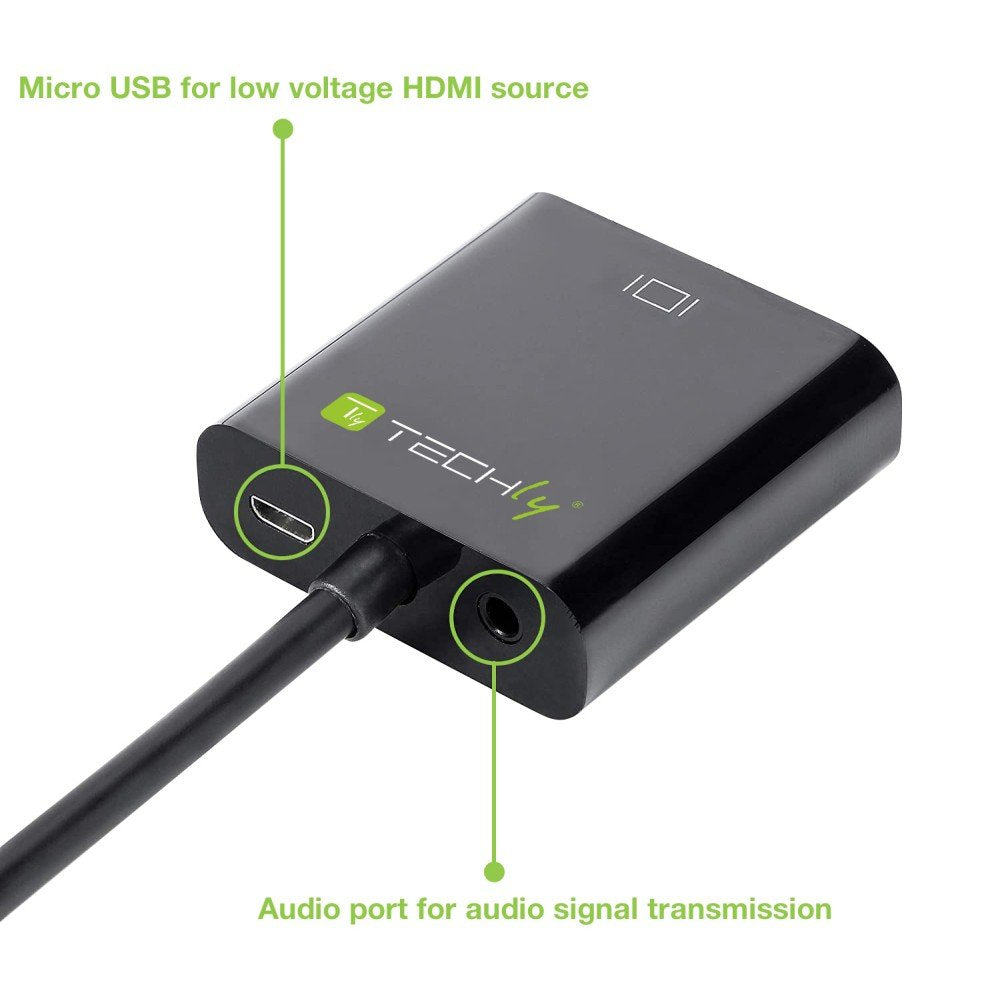 Techly Hdmi -> Vga+3.5mm+Micro Usb B M/F Negro