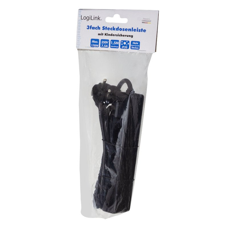 Logilink Lps229b - Regleta De 3 Enchufes (Enchufe Europeo), Color Negro