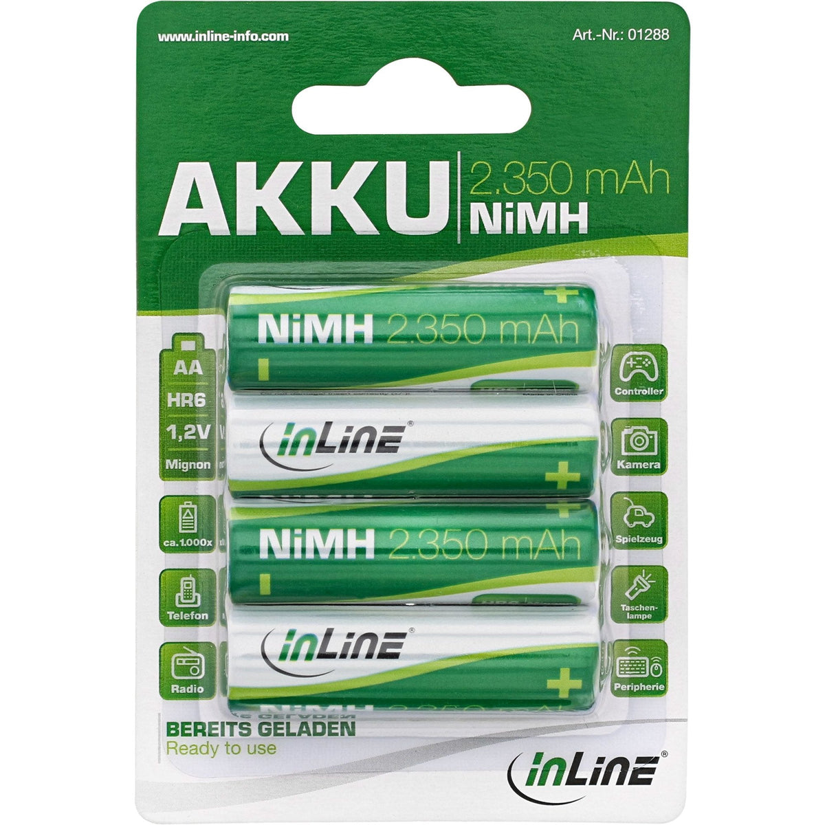 Batería Recargable Inline Nimh, Mignon (Aa), 2350 Mah, Lista Para Usar Precargada, 4 Piezas