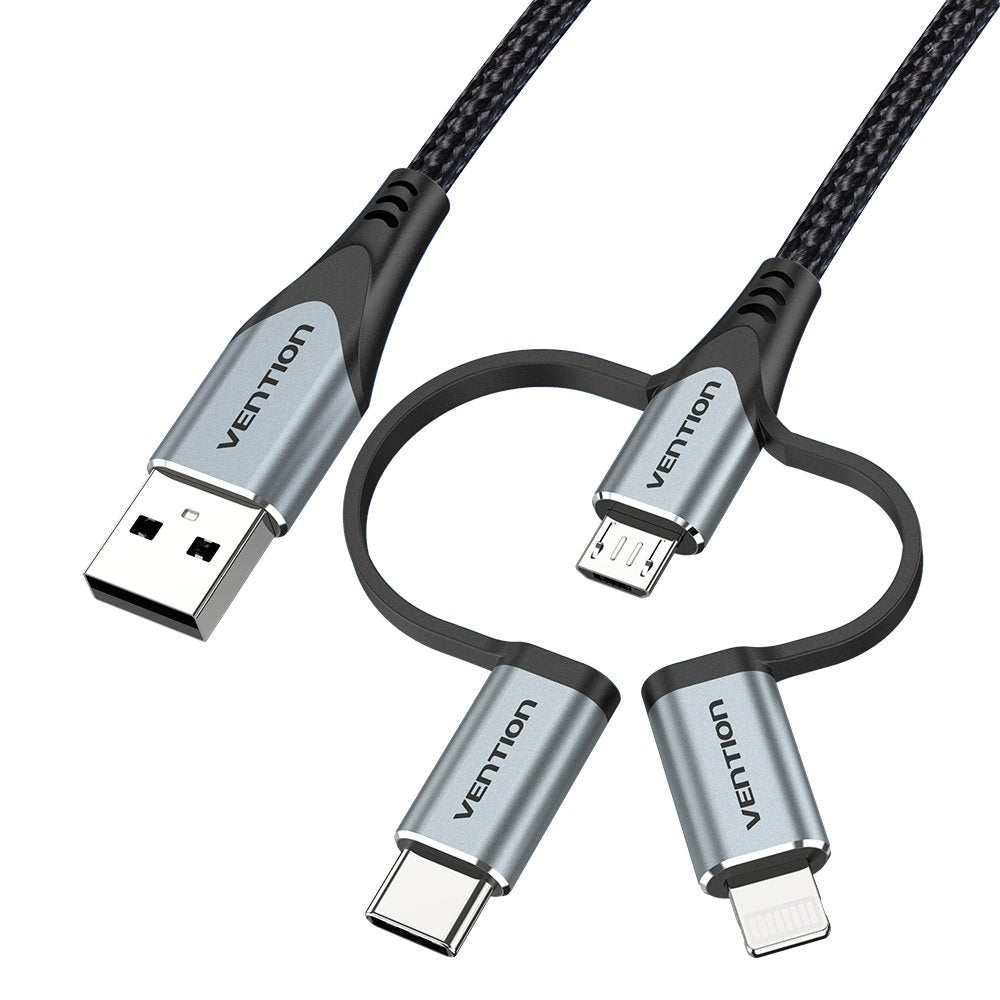Cable Usb Tipo-C Vention Cqjhf Usb Macho Usb Tipo-C Macho Microusb Macho Lightning Macho 1m Gris