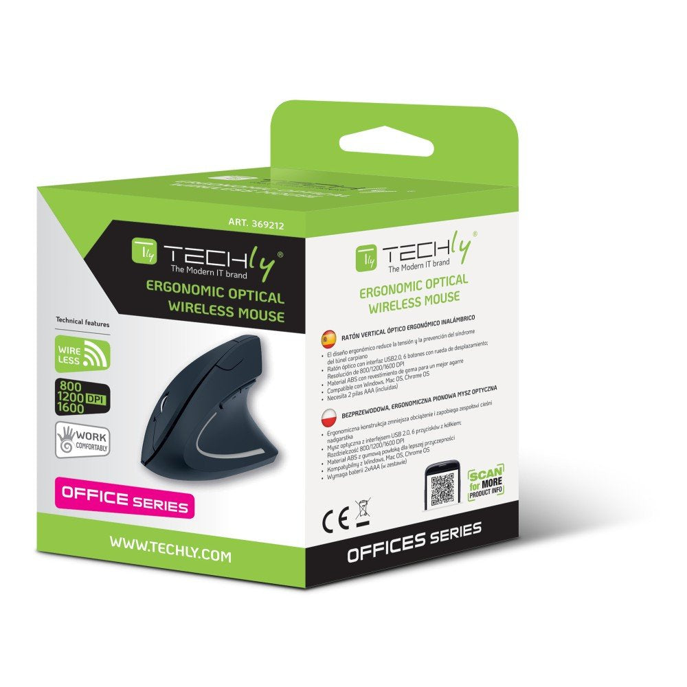 Techly 1600 Dpi Ergonomic Wireless Optical Vertical Mouse