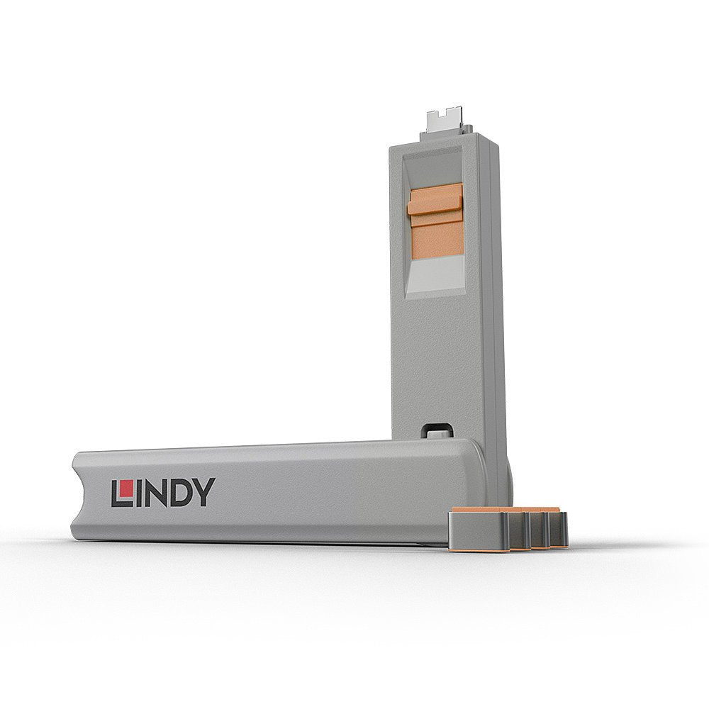 Lindy 40428 Bloqueador De Puerto Llave De Bloqueador De Puerto Usb Tipo C Gris, Naranja 4 Pieza(S)