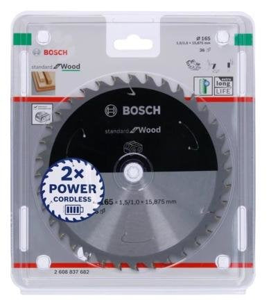 Hoja De Sierra Circular Bosch Professional Standard Para Madera, Ø 165 Mm, Orificio 36z De 20 Mm, Para Sierras Circulares Portátiles Con Batería 2608837686