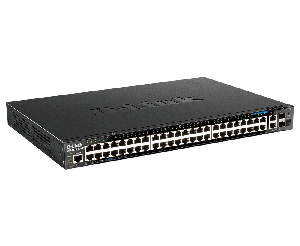 Switch Gestionable D-Link L3 Stakable Dgs-1520-52mp 44p Giga Poe (370w)+ 4p 2.5giga Poe+ 2p 10g + 2p 10g Sfp