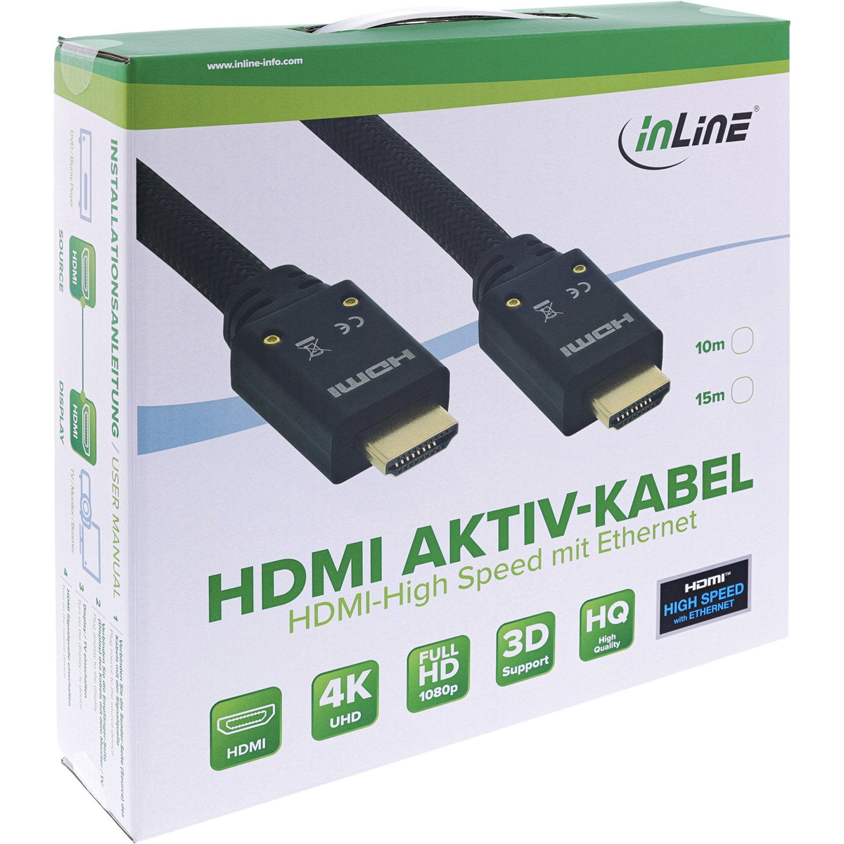 Cable Hdmi De Activo Inline Con Ethernet, 4k2k, M/M, Negro, Contactos Dorados, 10 M