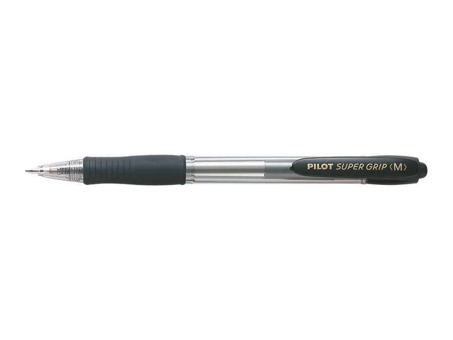 Boligrafo Retractil 1.0mm Negro Pilot Pilot Super Grip Medium, Negro, Transparente, Negro, Clip-On Retractable Ballpoint Pen, Medio, Ambidextro, 1 Pieza(S)