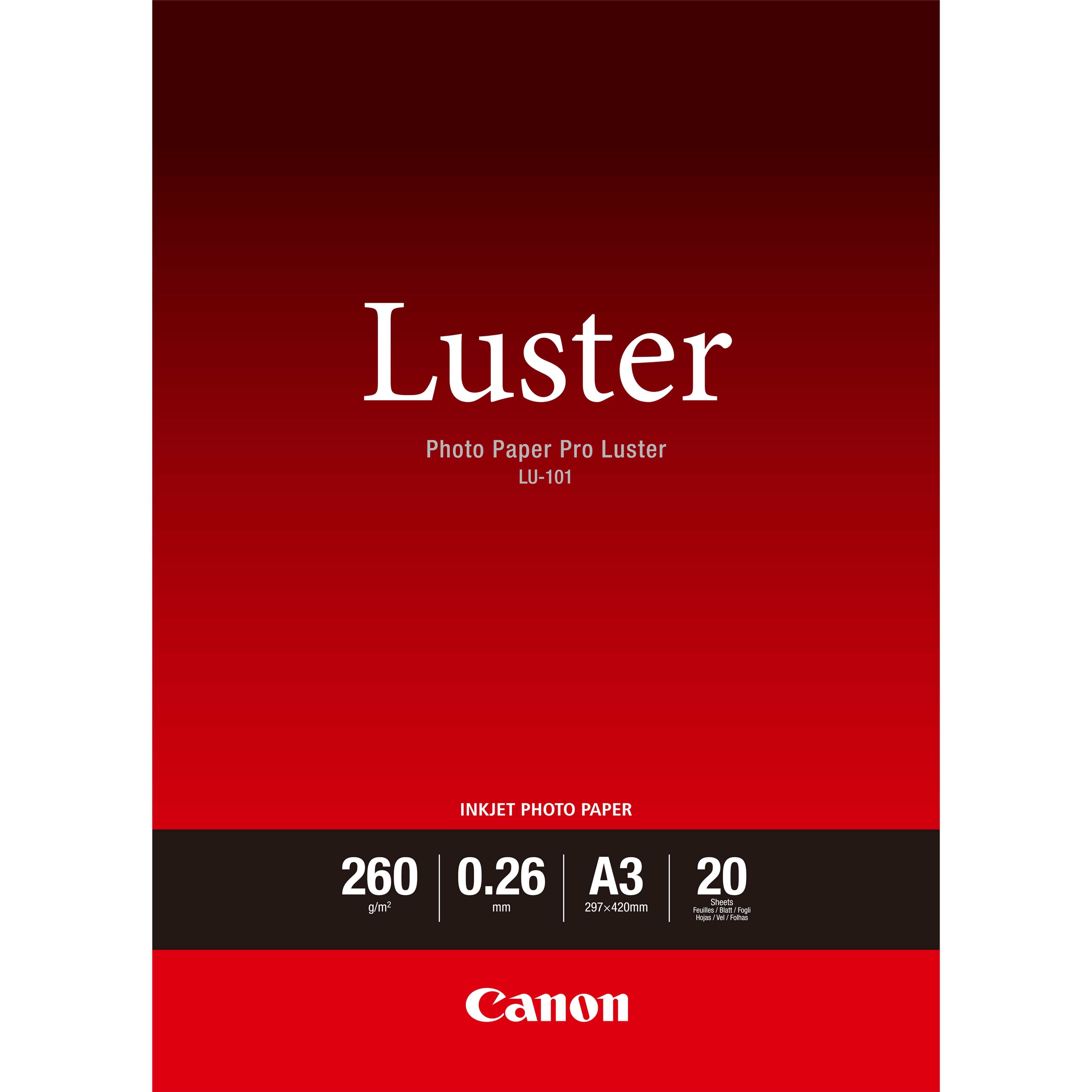 Papel Fotografico Canon Lu-101 A3/ 297x420mm/ 260g/ Brillo/ 20 Hojas
