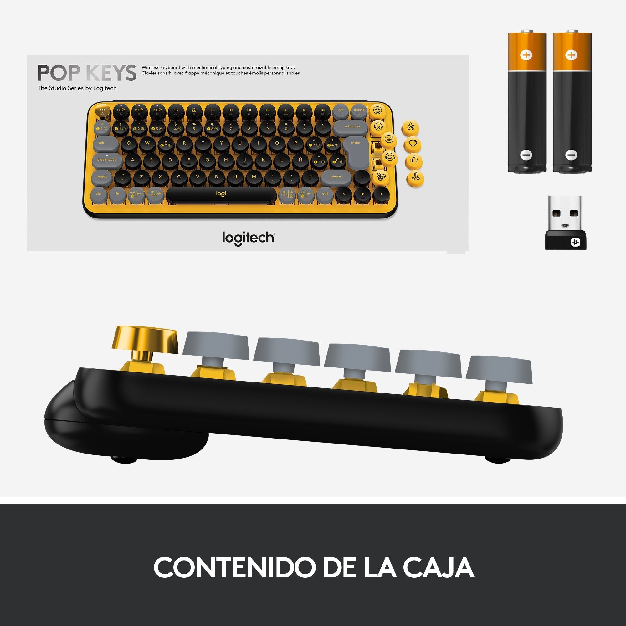 Teclado Español Logitech Pop Keys Wireless Emoji Keys Rf Wireless + Bluetooth Qwerty Negro, Gris, Amarillo