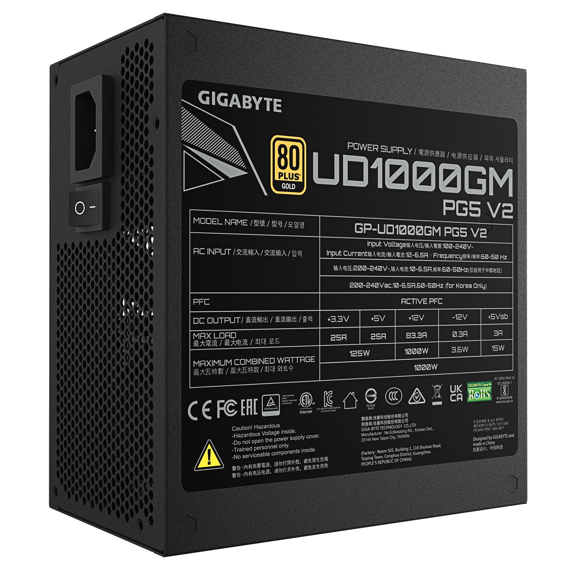 EAN 4719331556112 - GIGABYTE UD1000GM PG5 V2 unidad de fuente de alimentación 1000 W 20+4 pin ATX Negro imagen 6