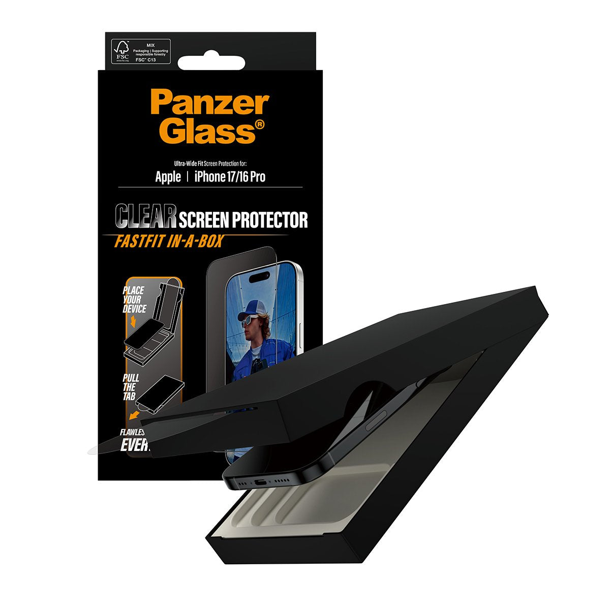 Panzerglass Ip 17 / 16 Pro Uwf Fastfit With Black Frame
