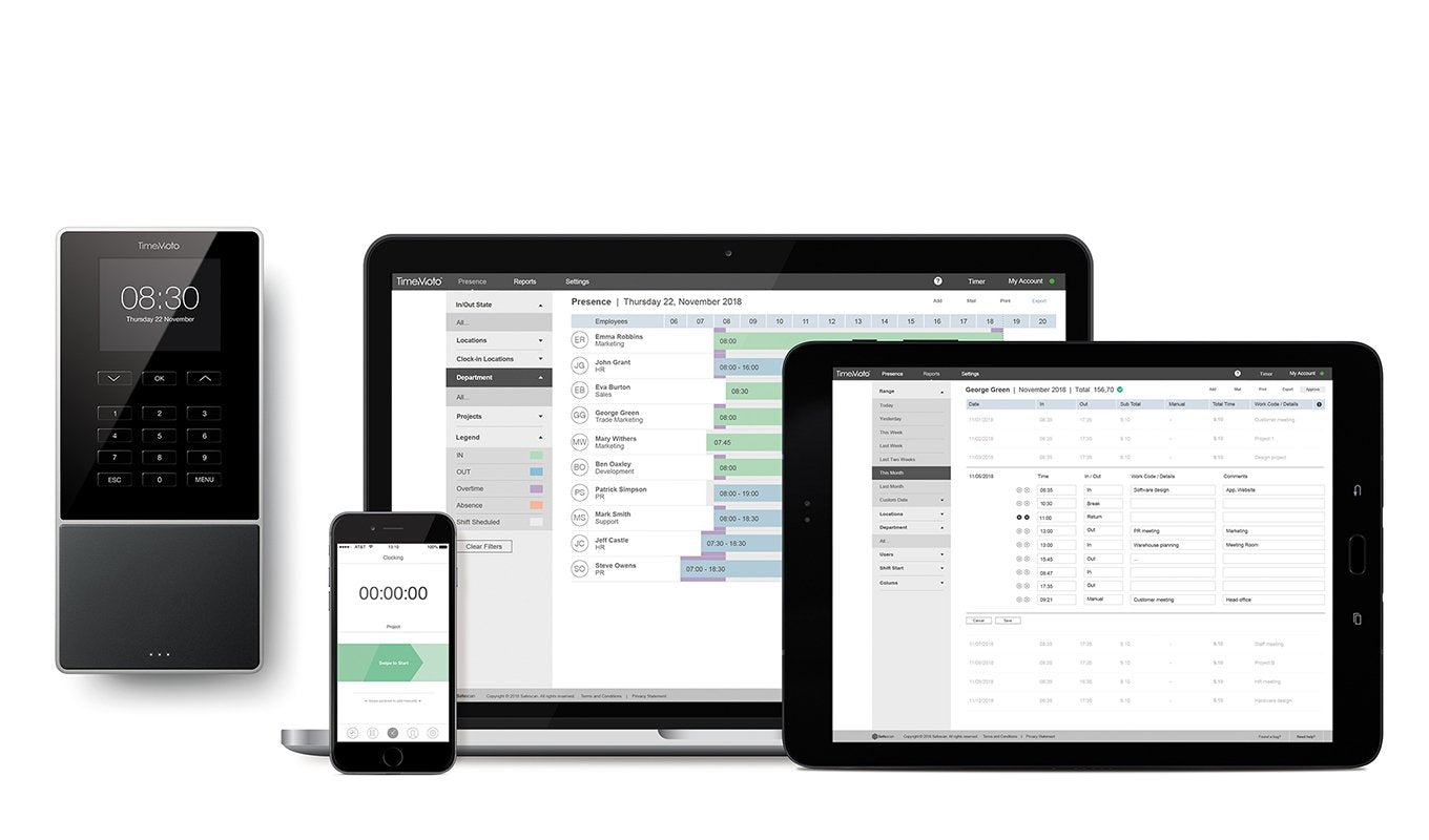 Controlador De Presencia Safescan Timemoto Tm-616 Tarjeta Rfid/Llavero/Pin Pantalla 7cm Hasta 200 Usuarios Lan/Wifi/Usb Host