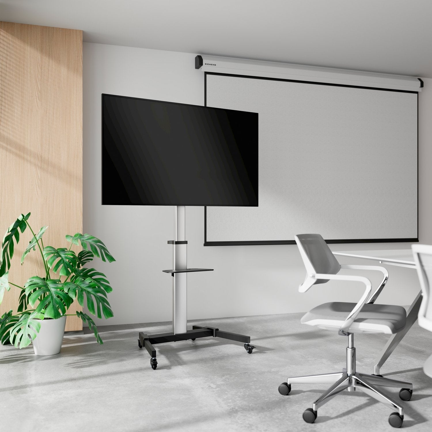 Aisens Soporte De Suelo Con Rueda, Bandeja Para Dvd Para Monitor / Tv 50kg De 37-86, Negro-Plata