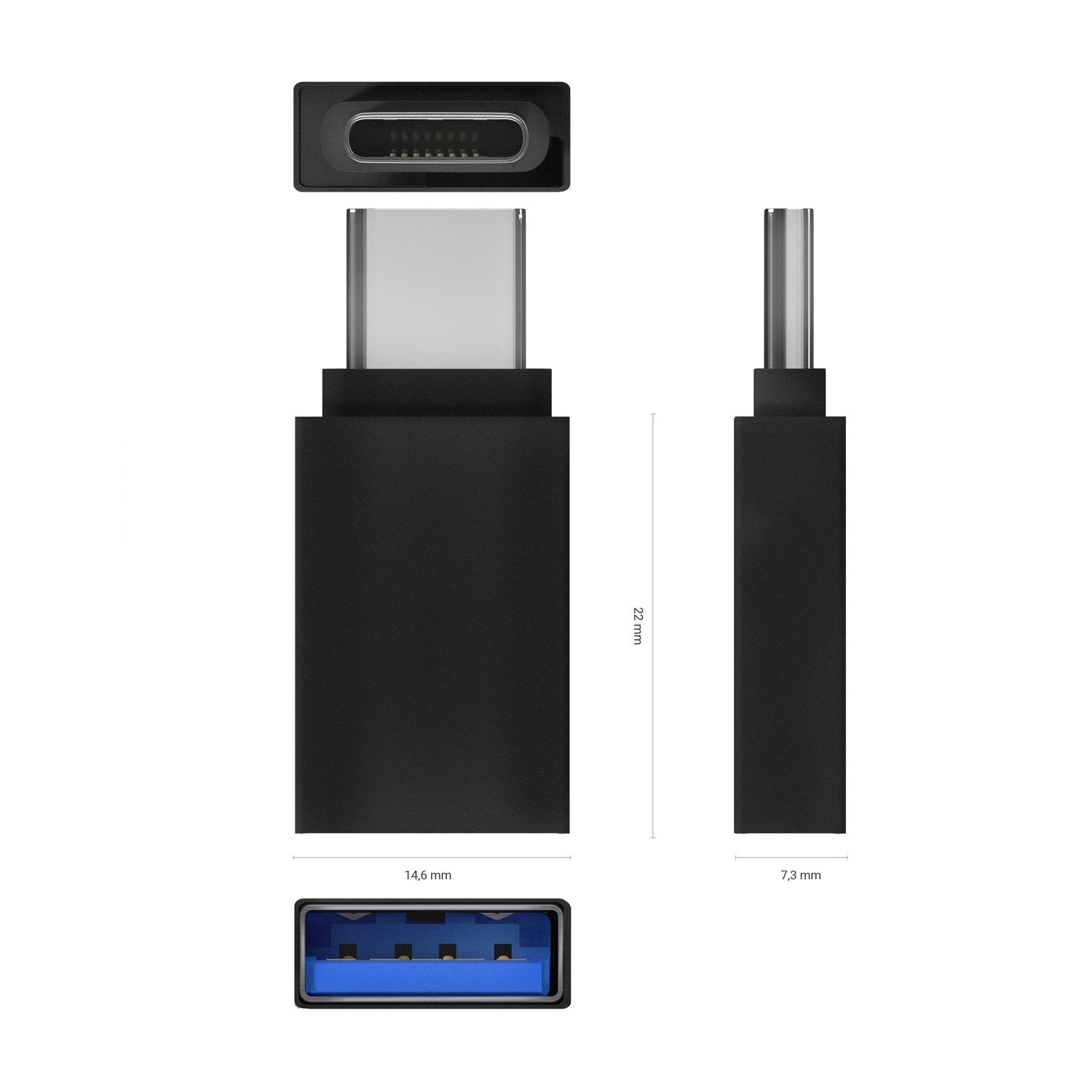 Aisens Mini Adaptador Aluminio Usb 3.2 Gen1 3a - Tipo Usb-C/M-A/H - Negro