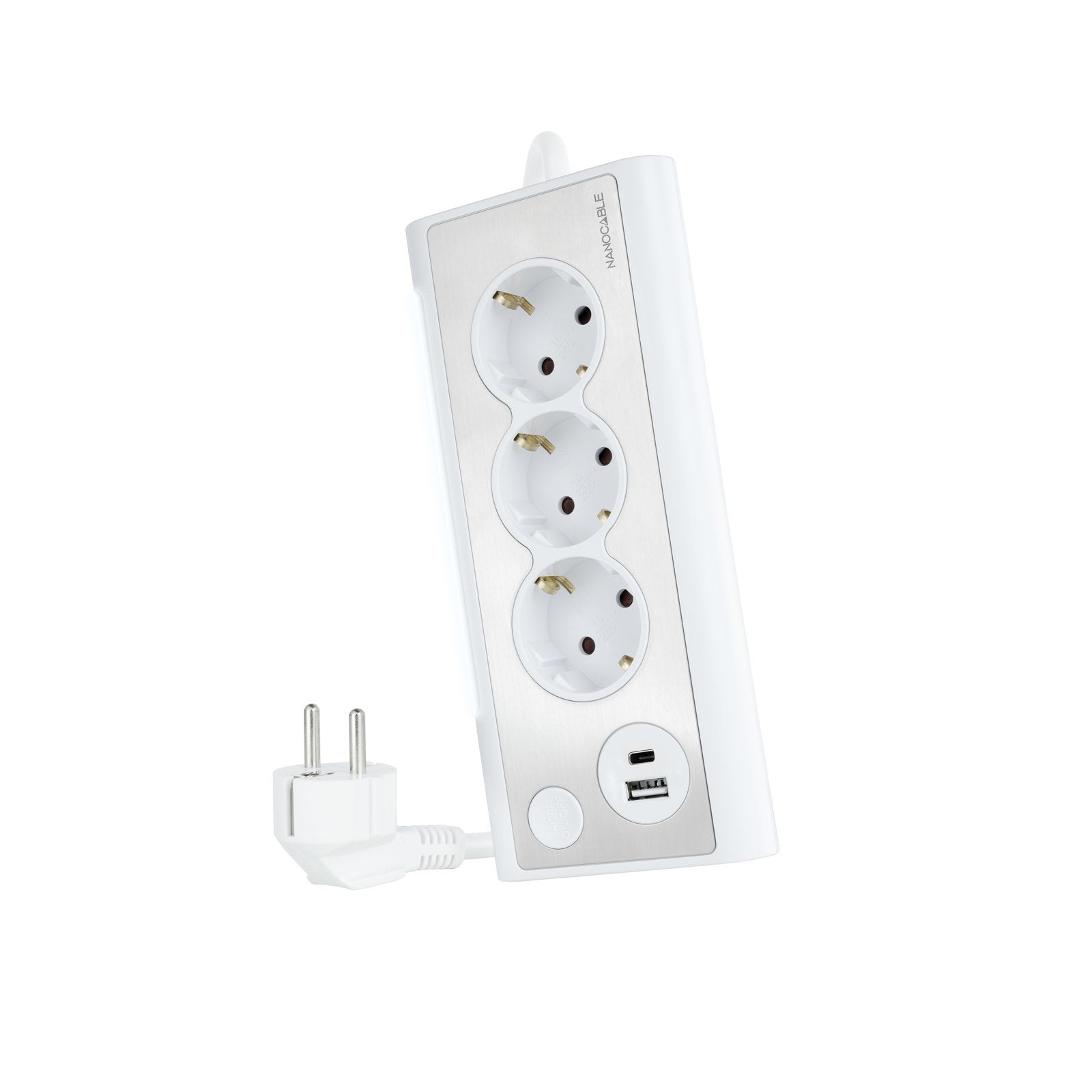 Nanocable Regleta De Sobremesa Con 3x Shuckos, 1x Usb-C Y 1x Usb-A - Iluminacion Led Con Interruptor - Cable De 1.50m