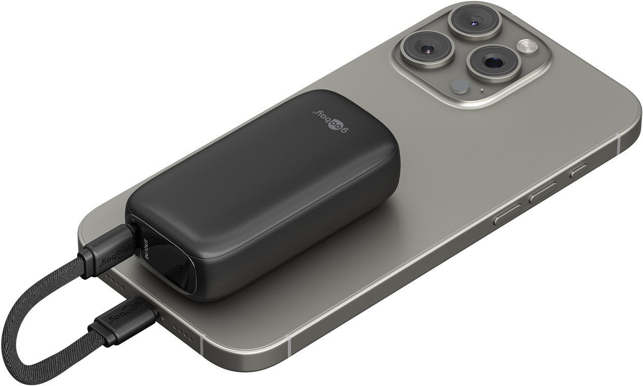 Goobay Powerbank 5.000 Mah, Integriertes Usb-C Cable 13cm, 20 Watt (Negro, 5 Ah, 1x Usb-A, 1x Usb-C, Pd, Qc) 76250