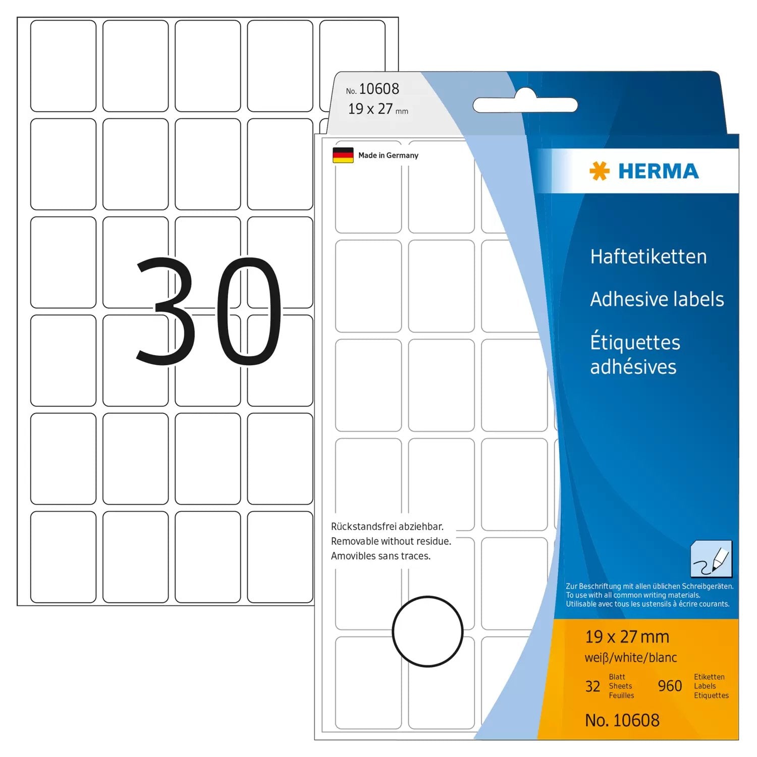 EAN 4008705106085 - HERMA 10608 etiqueta autoadhesiva Rectángulo Blanco 960 pieza(s) imagen 1
