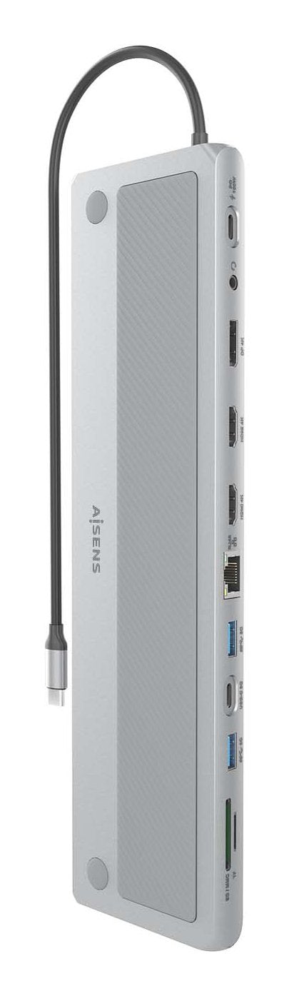 Aisens Usb-C Dock 12 En 1, Usb-C A 2xhdmi, 1xdisplayport, 1xrj45, 3xusb-A, 1xusb-C, 1xusb-C Pd, 1xsd, 1xmicro Sd, 1xaudio, Gris, 30cm
