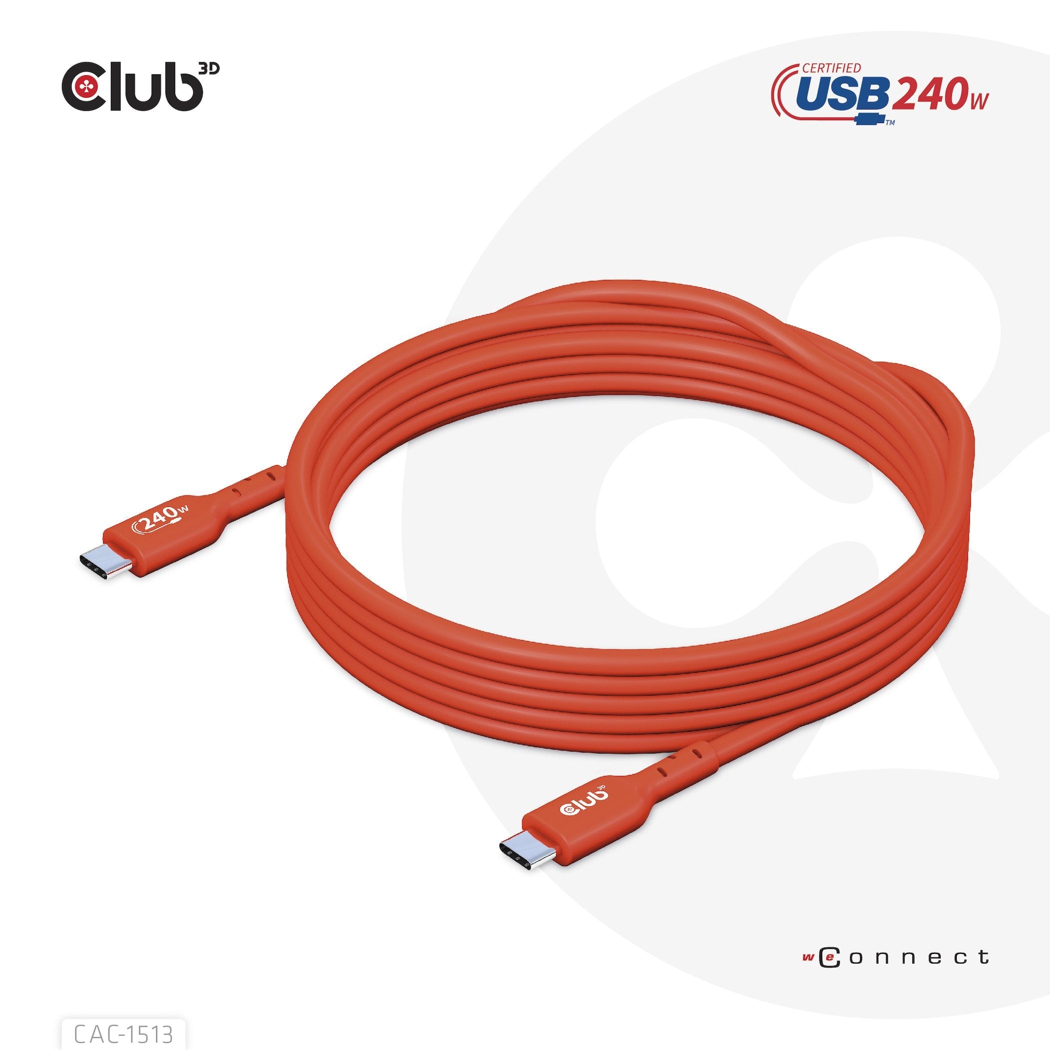 Club3d Cable Certificado Usb2 Tipo C Bidireccional Usb-If Datos 480 Mb, Pd 240 W (48 V/5 A) Epr M/M 3 M/9,84 Pies