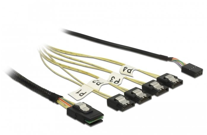 Delock Cable Mini Sas Sff-8087 4 X Sata De 7 Pines + Banda Lateral De 1 M Metal