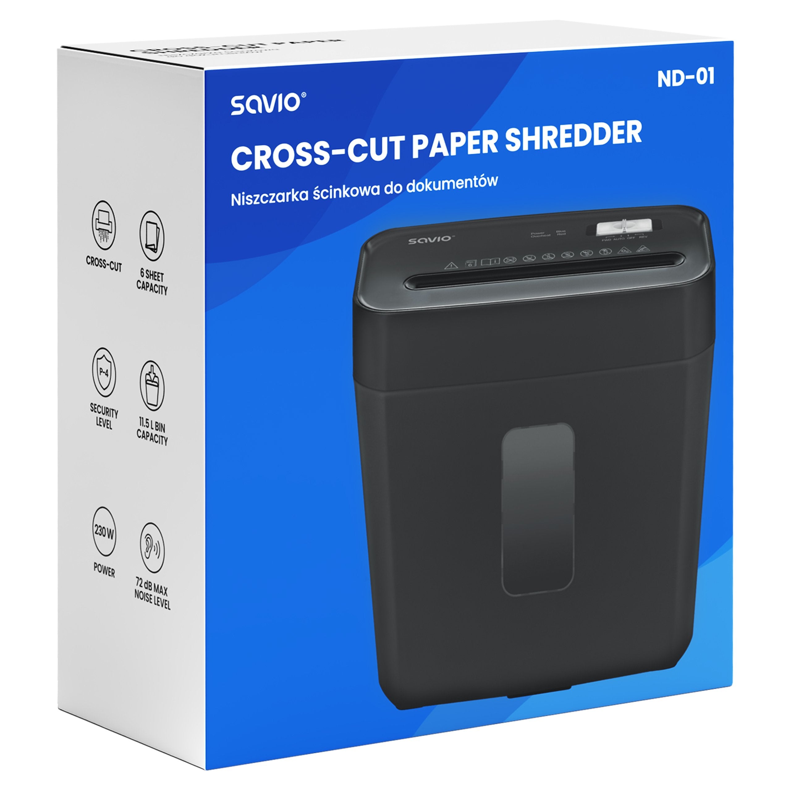 Savio Nd-01 Triturador De Papel Corte Cruzado 72 Db Negro