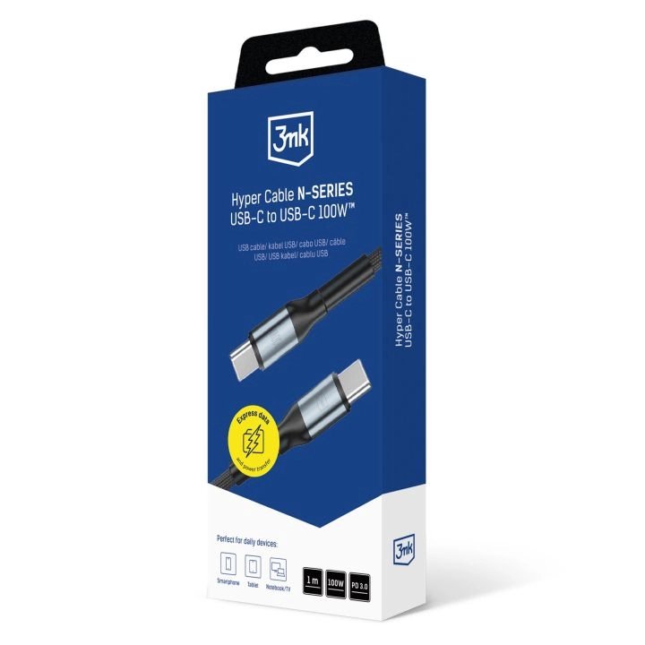 Cable 3mk Hyper N-Series C To C 1m Pd 3.0 Qc 3.0 20v 5a 100w Black