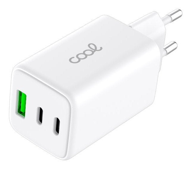 Cool Cargador Red Universal Ultra Fast Pd Port X3 (2x Tipo-C + 1x Usb) (65w) Gan Blanco