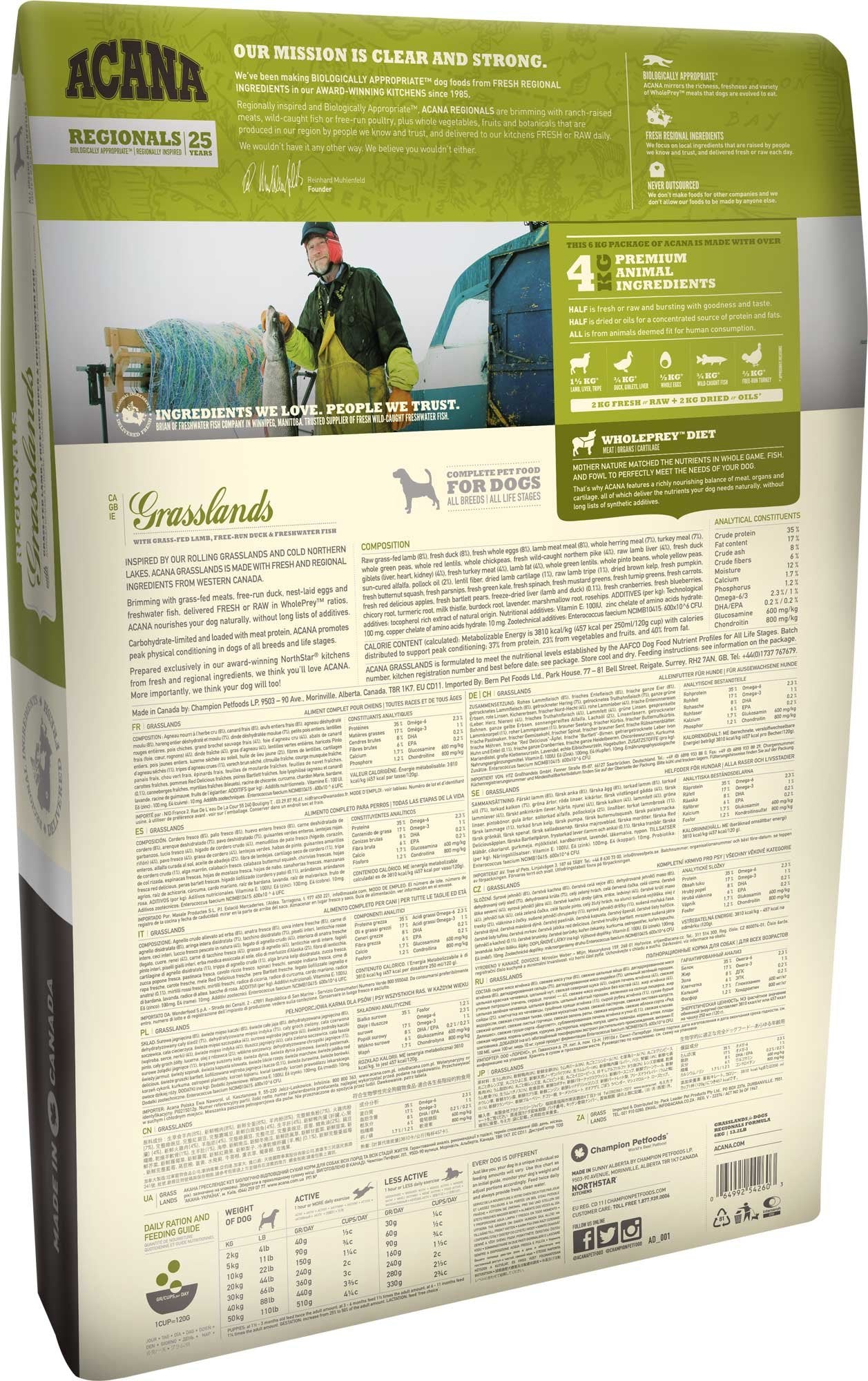 EAN 0064992542115 - Acana Dog TF Regionals Grasslands 11,4 kg Adulto Pato, Egg, Pescados, Cordero imagen 2