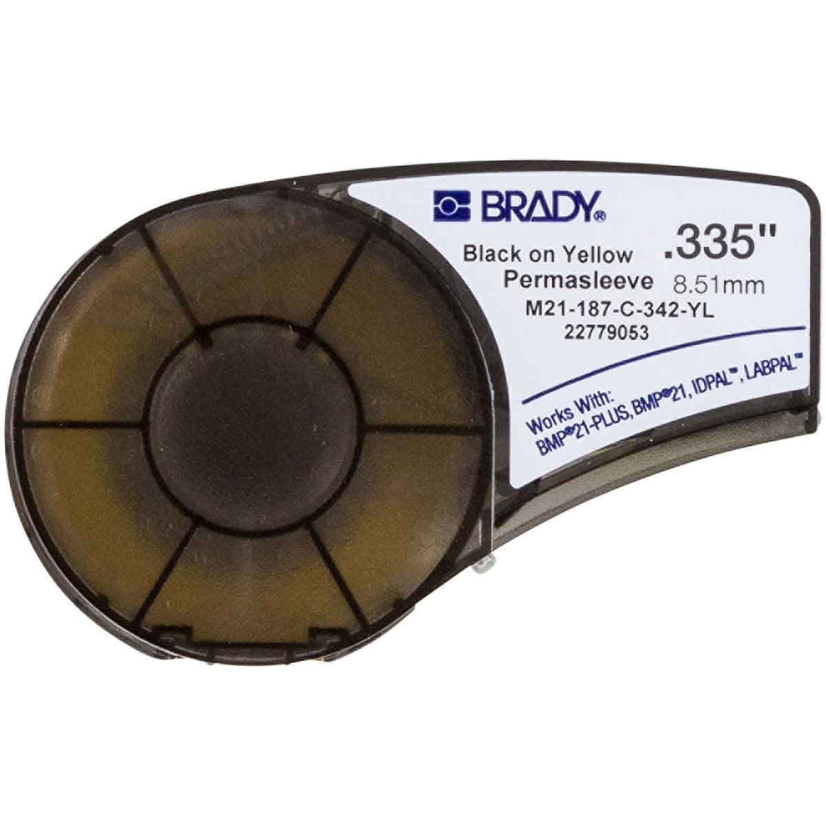 Brady M21-187-C-342-Yl Cinta De Etiquetas Original Termocontractiles Permasleeve - Texto Negro Sobre Fondo Amarillo -