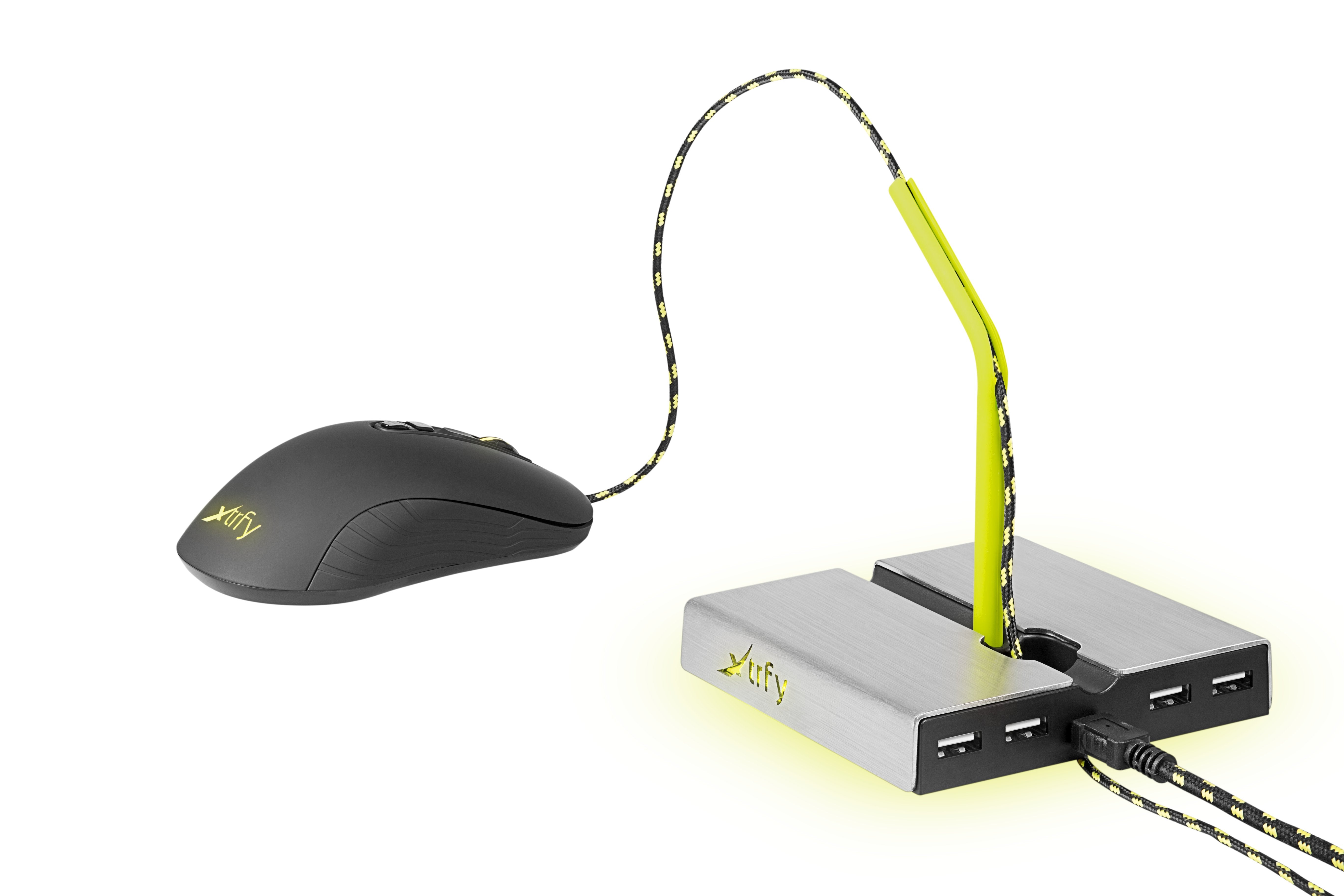 Cherry Xtrfy Zub B1 Raton Bungee Plata Amarillo Hub De Interfaz Usb 2.0