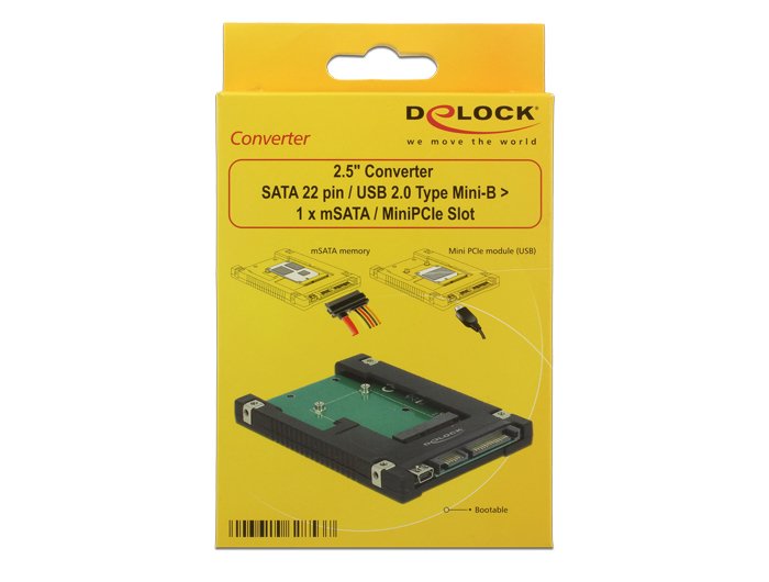 Delock 62853 Convertidor De 2.5? Sata De 22 Contactos / Usb 2.0 Type Mini-B > 1 X Ranura Msata / Mini Pcie