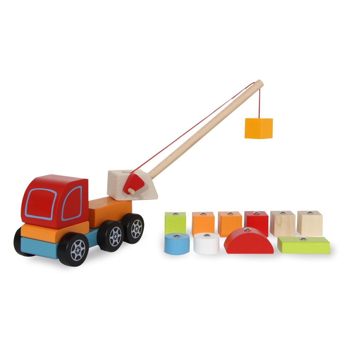 Jamara Juguete De Madera Kidiwood Juego Enchufable Grúa Móvil Colorido 3+