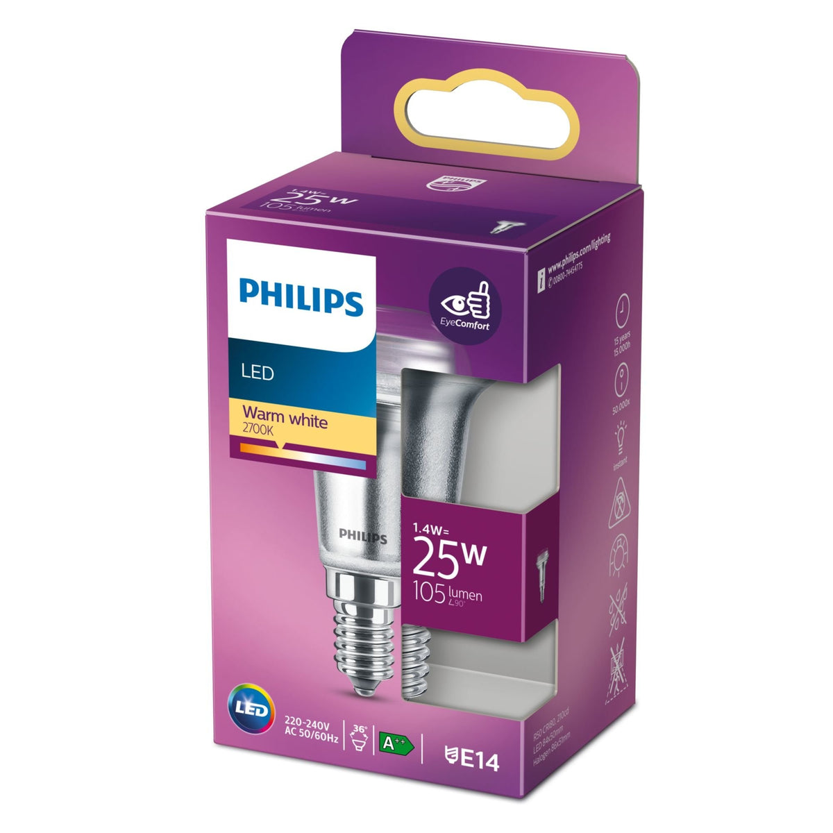 Signify Philips Led Classic - Led-Spot-Bombilla - Form: R50 - E14 - 1.4 W (Equivalente 25 W)