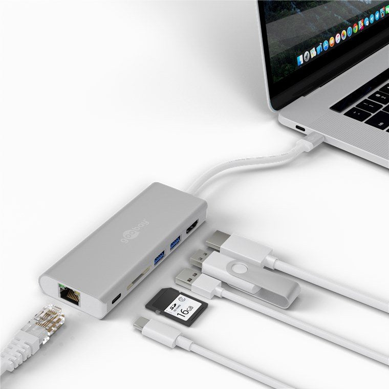 Hub Adaptador Multipuerto Goobay Usb-C Hdmi Usb Cr Rj45 Pd (Aluminio)