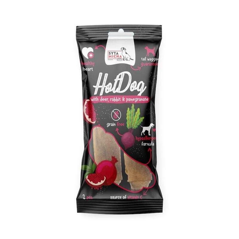 Delicia Para Perros Syta Micha Hot Dog Masticable Conejo Con Granada En Piel De Ciervo 2 Uds.