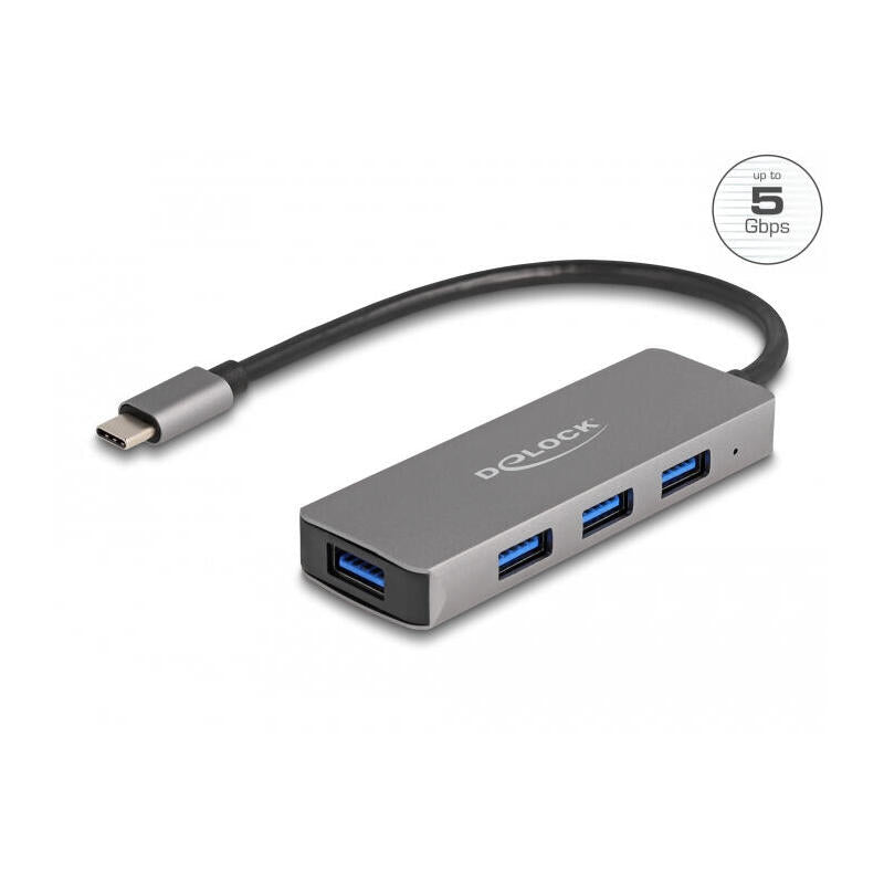 Delock 63173 Concentrador Usb 5 Gbps De 4 Puertos Con Conector Usb Type-C - Puertos Usb Tipo-A En El Lateral