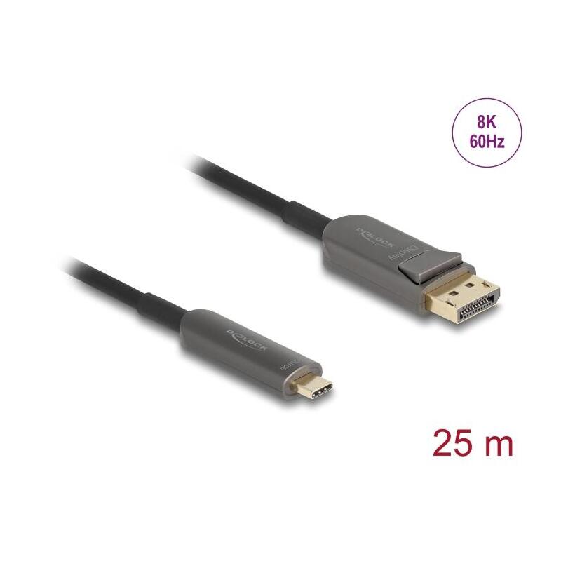 Delock Aktives Optisches Cable Usb Tipo-C A Displayport 8k 60 Hz 40 Gbps 25 M