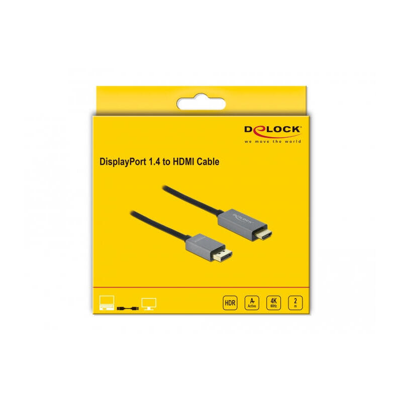 Delock Cable Activo Displayport 1.4 -> Hdmi 4k 60 Hz (Hdr) 2 M
