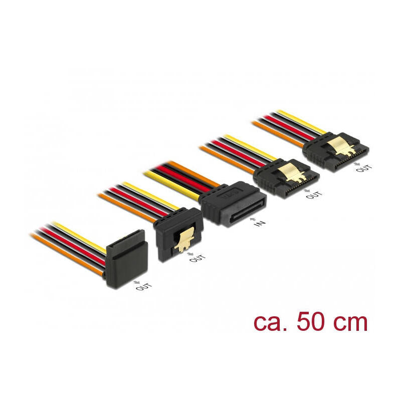 Delock Cable Sata 15 Pin Strom Stecker Mit Einrastfunktion > Sata 15 Pin Strom Buchse 2 X Gerade 1 X Unten 1 X Oben 50 Cm