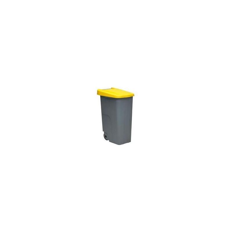Denox Contenedor De Reciclaje C/Ruedas Y Asa 110l Gris C/Tapa Amarillo