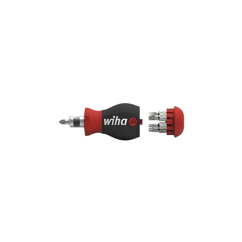 Destornillador Wiha Stubby 1/4", Con Cargador De Puntas Negro/Rojo, Stubby Con 7 Puntas Dobles 43613