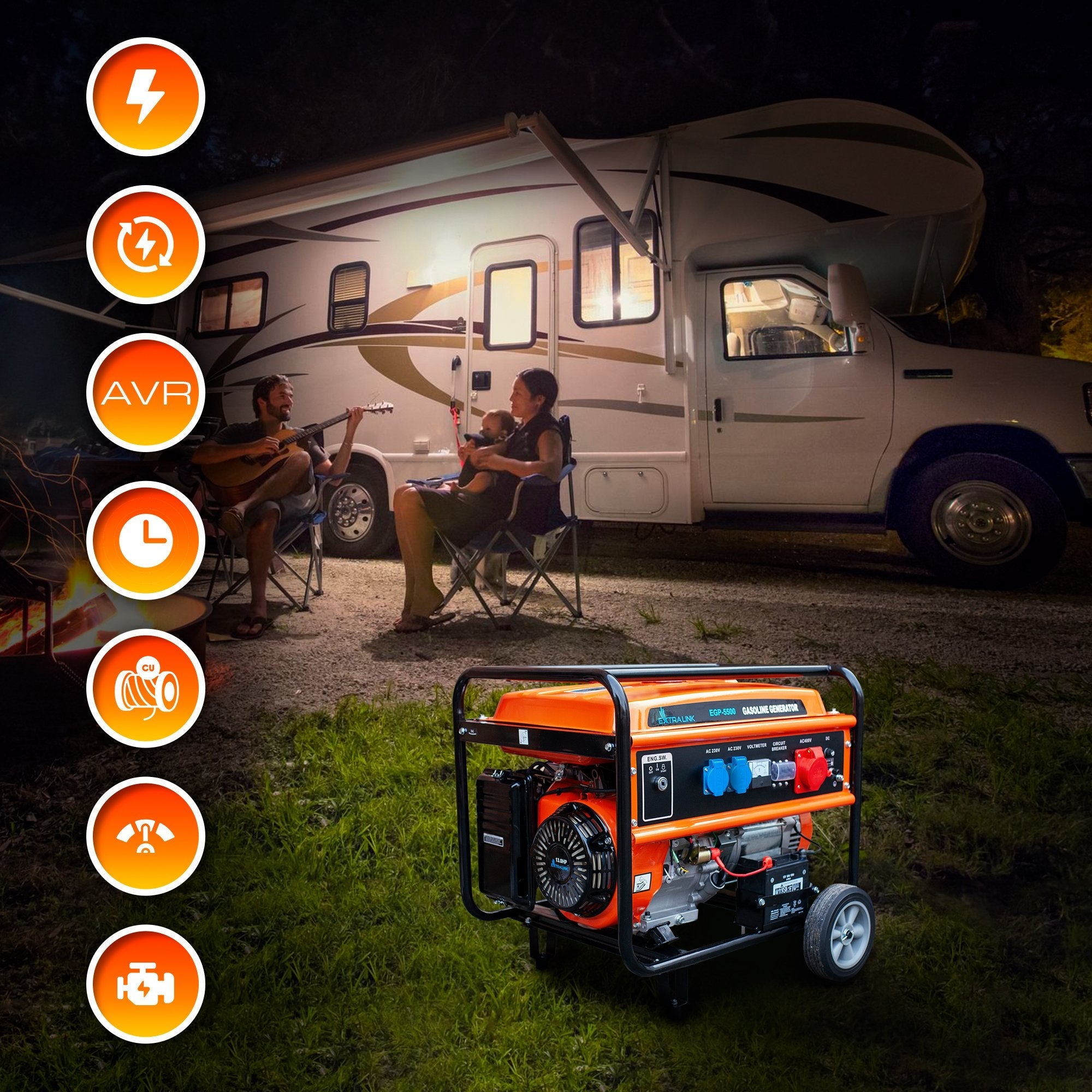 EAN 5905090330356 - Extralink EX.30356 motor-generador 5000 W 25 L Negro, Naranja imagen 7