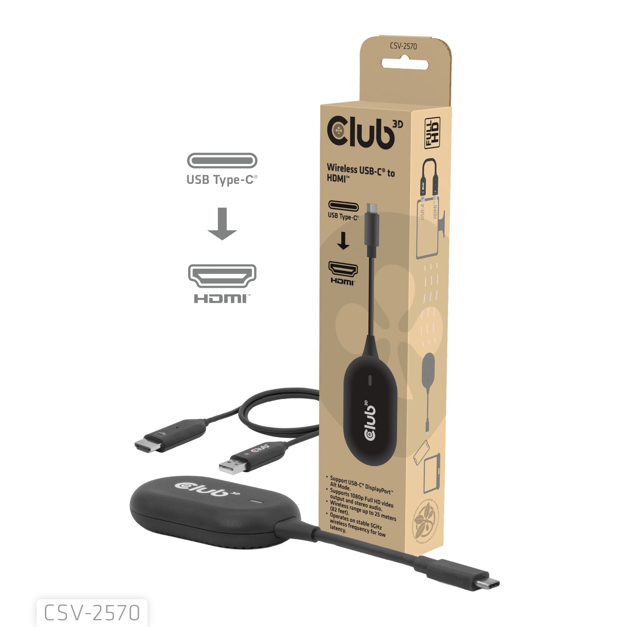 Club3d Wireless Usb-C > Hdmi Mreaming Kit Full-Hd 25m