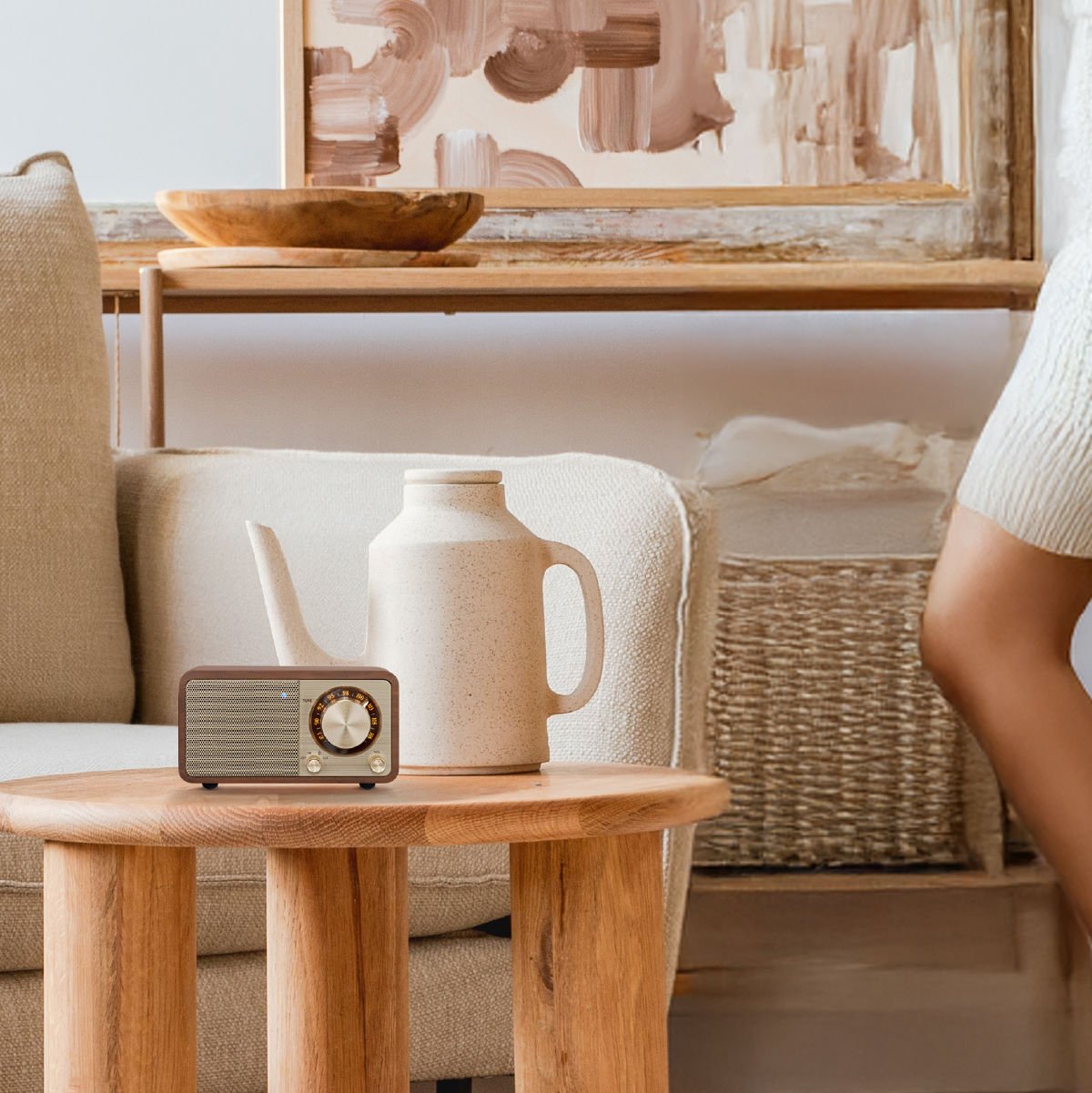 Sangean Wr-7 Plus Nogal Vintage Radio Con Mueble De Madera Fm Bluetooth Aux