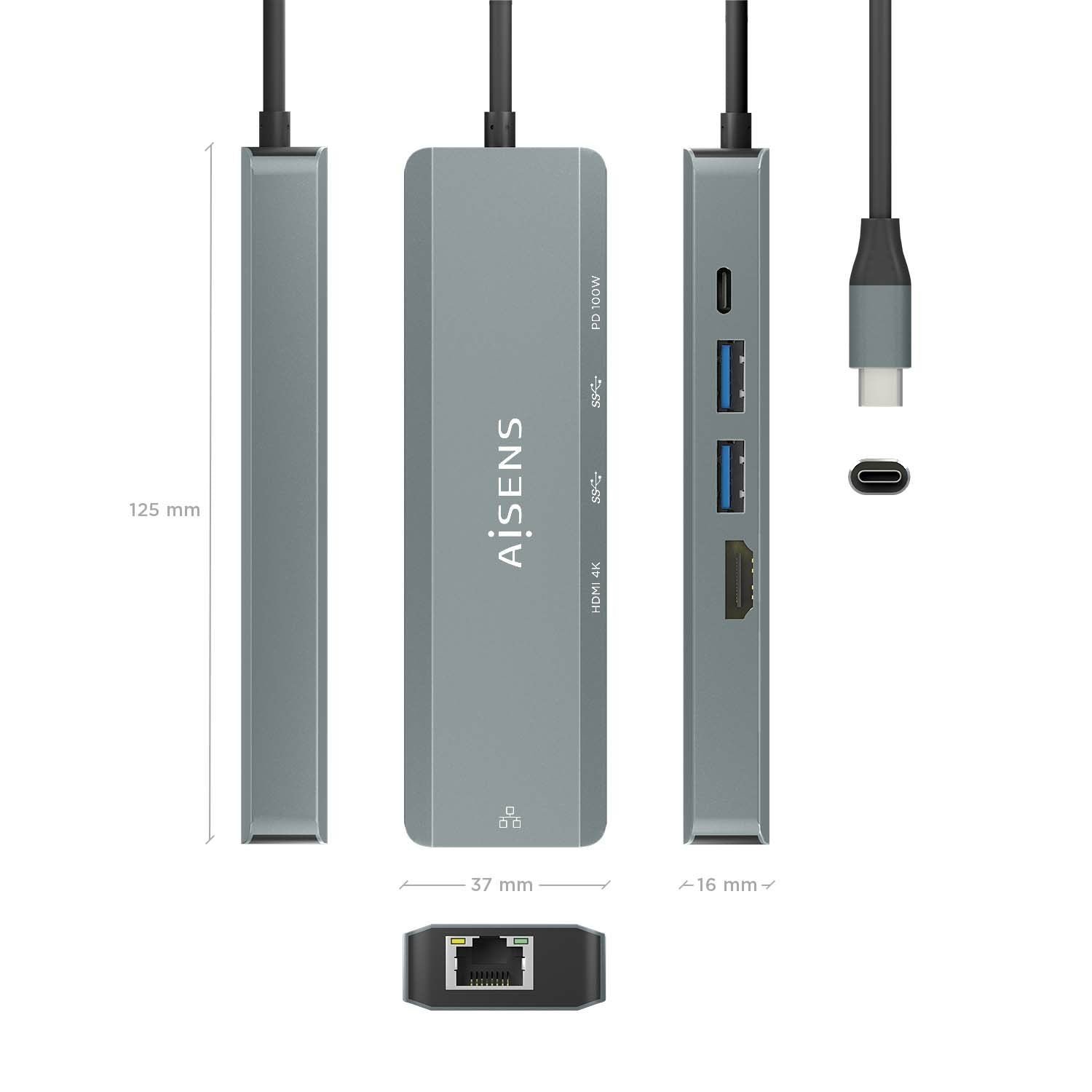 EAN 8436574709728 - AISENS ASUC-5P011-GR base para portátil y replicador de puertos Alámbrico USB 3.2 Gen 1 (3.1 Gen 1) Type- imagen 4